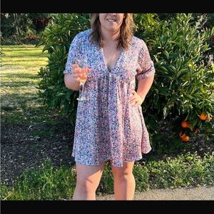 En Creme Floral Pink and Blue Dress